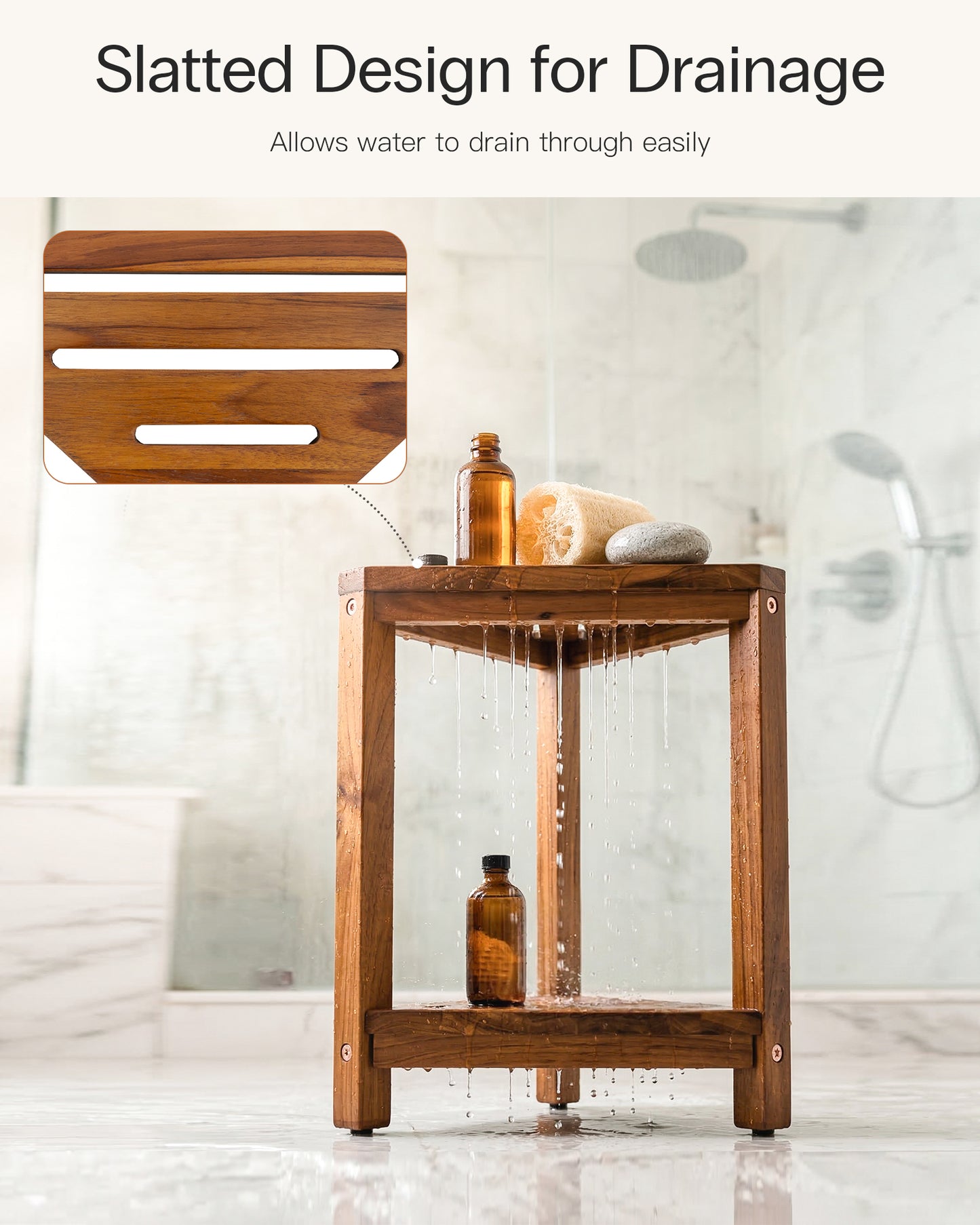 Teak Corner Shower Stool