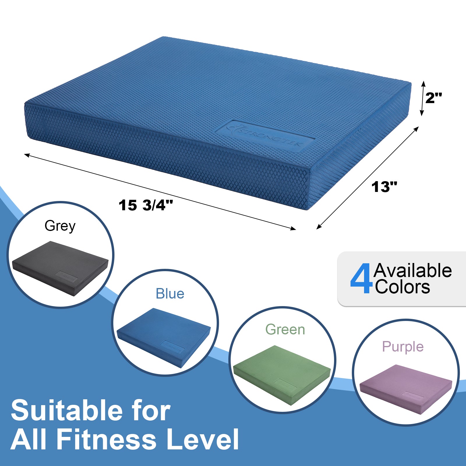 AOK Balance Pad – TPE Foam Yoga & Pilates Pad – Blue – FITEK Series