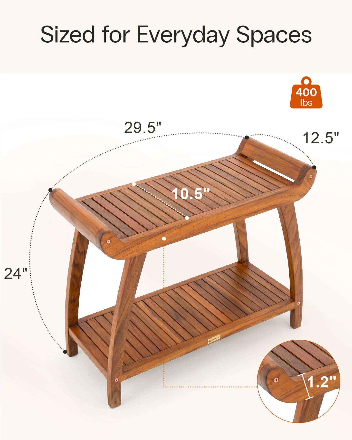 Long Teak Shower Bench with Handles