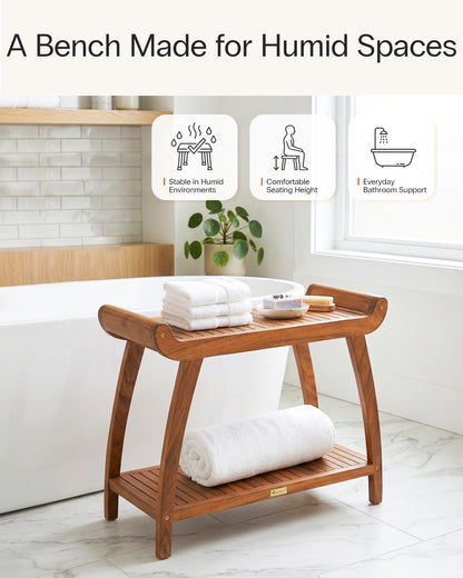 Long Teak Shower Bench with Handles