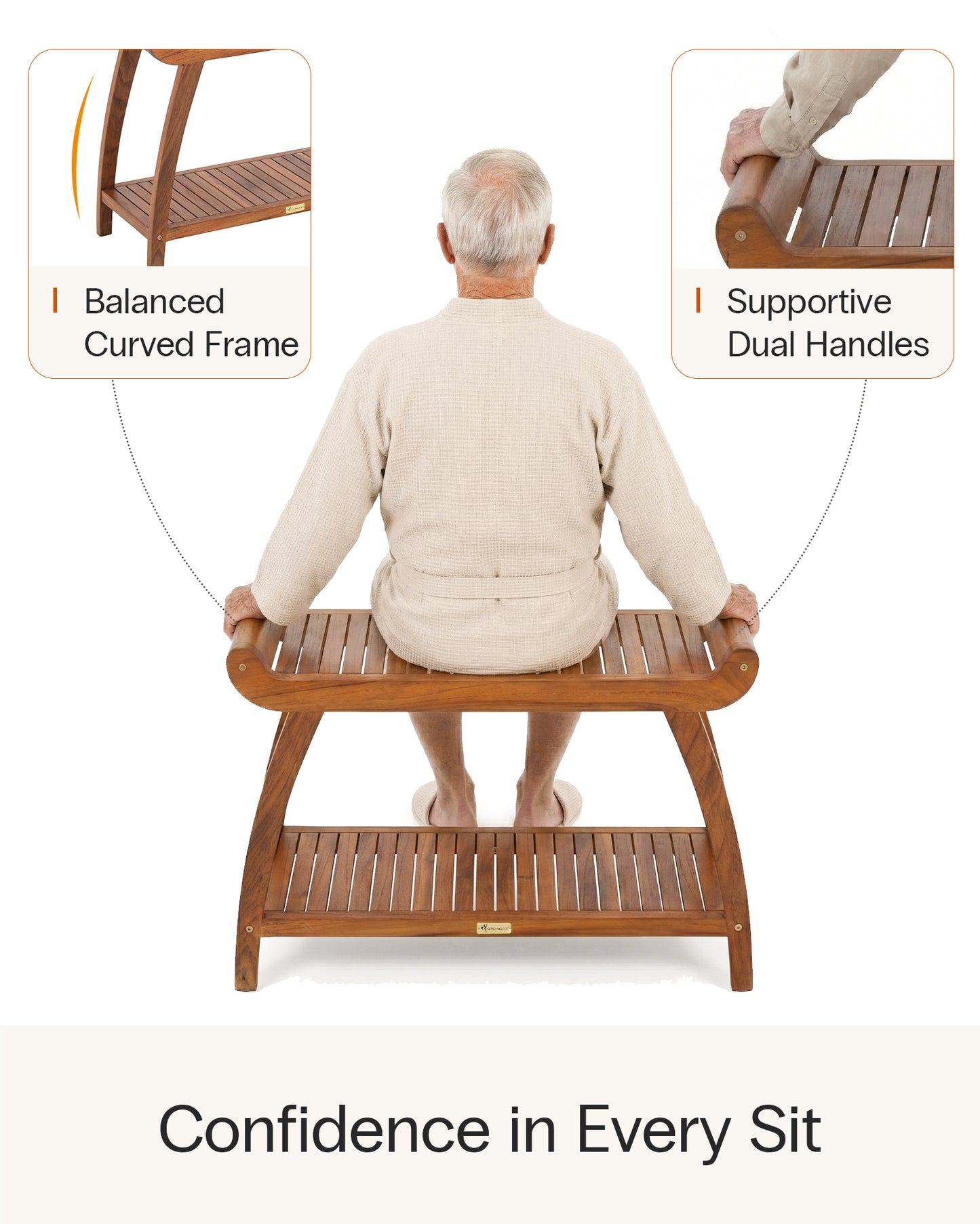 Long Teak Shower Bench with Handles