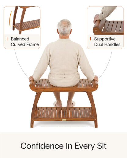 Long Teak Shower Bench with Handles