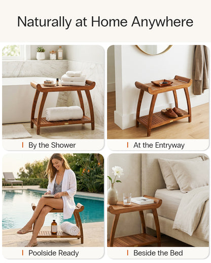 Long Teak Shower Bench with Handles