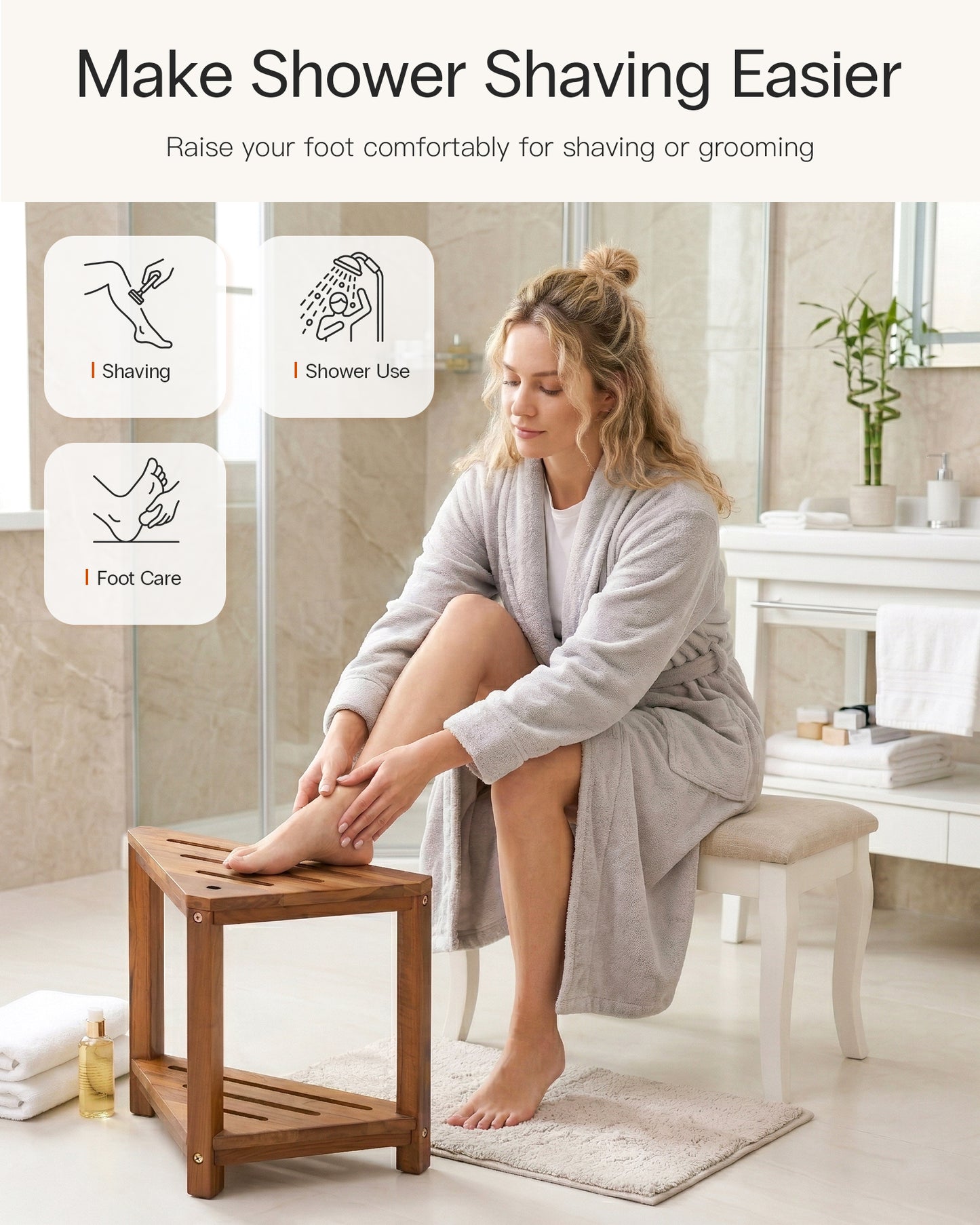 Teak Corner Shower Stool