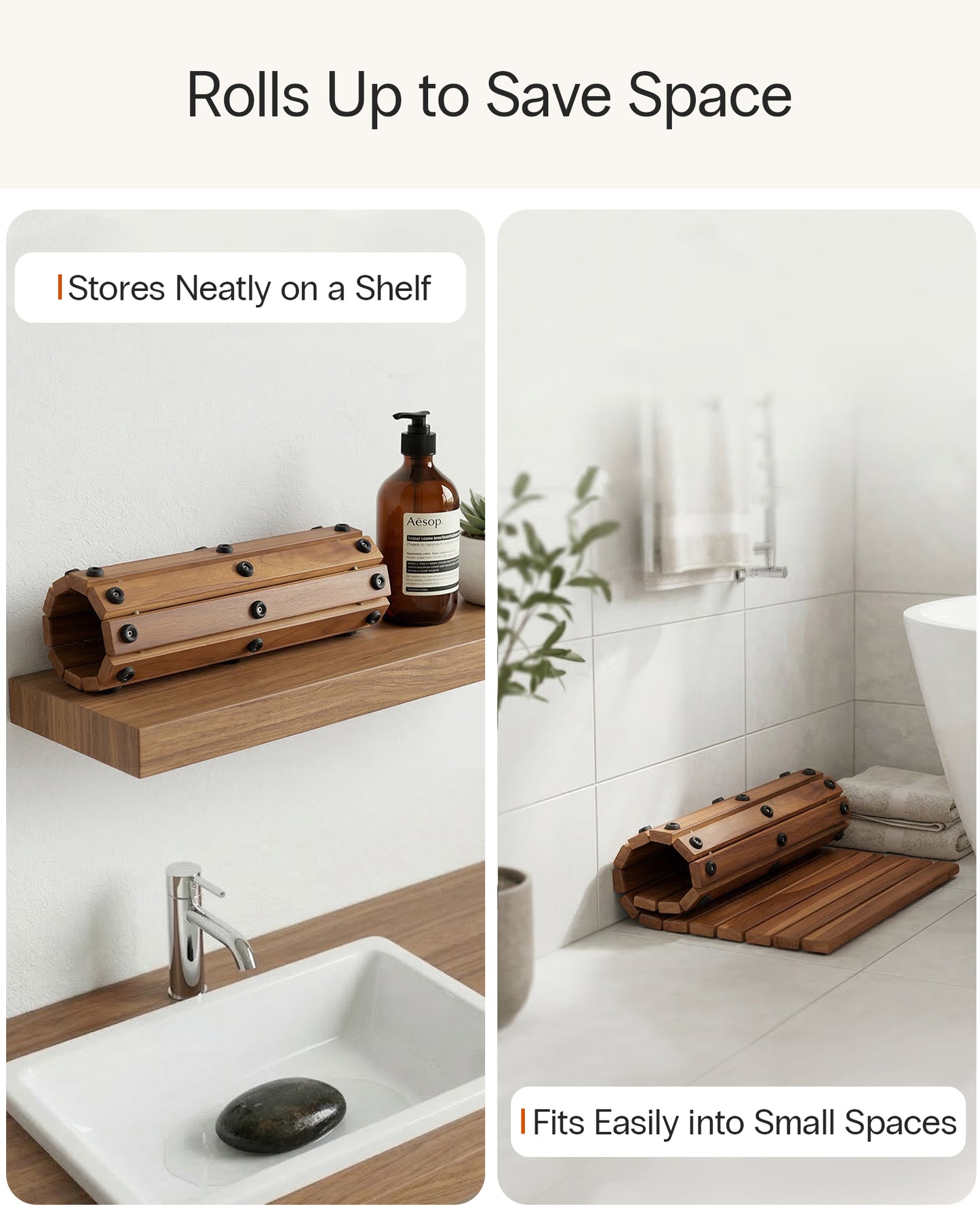 Teak Roll Up Bath Mat
