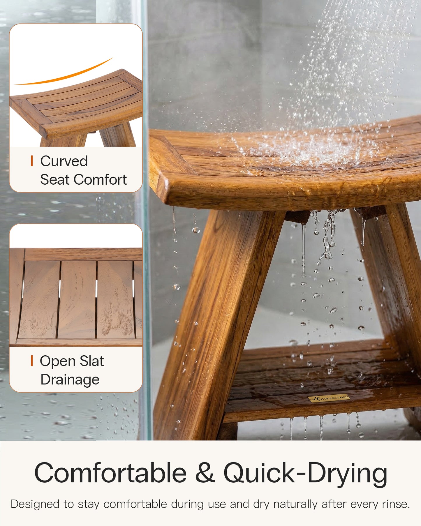 Teak Shower Stool with Shelf