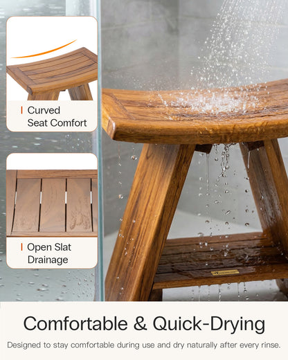 Teak Shower Stool with Shelf