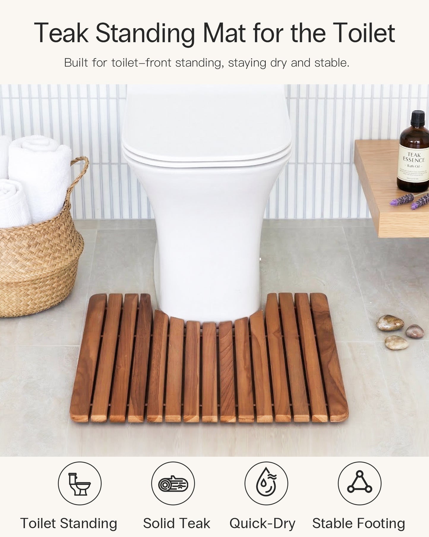 Teak Wood Toilet Mat