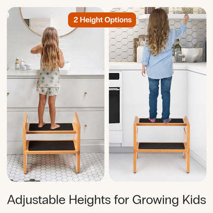 Adjustable Wooden 2 Step Stool