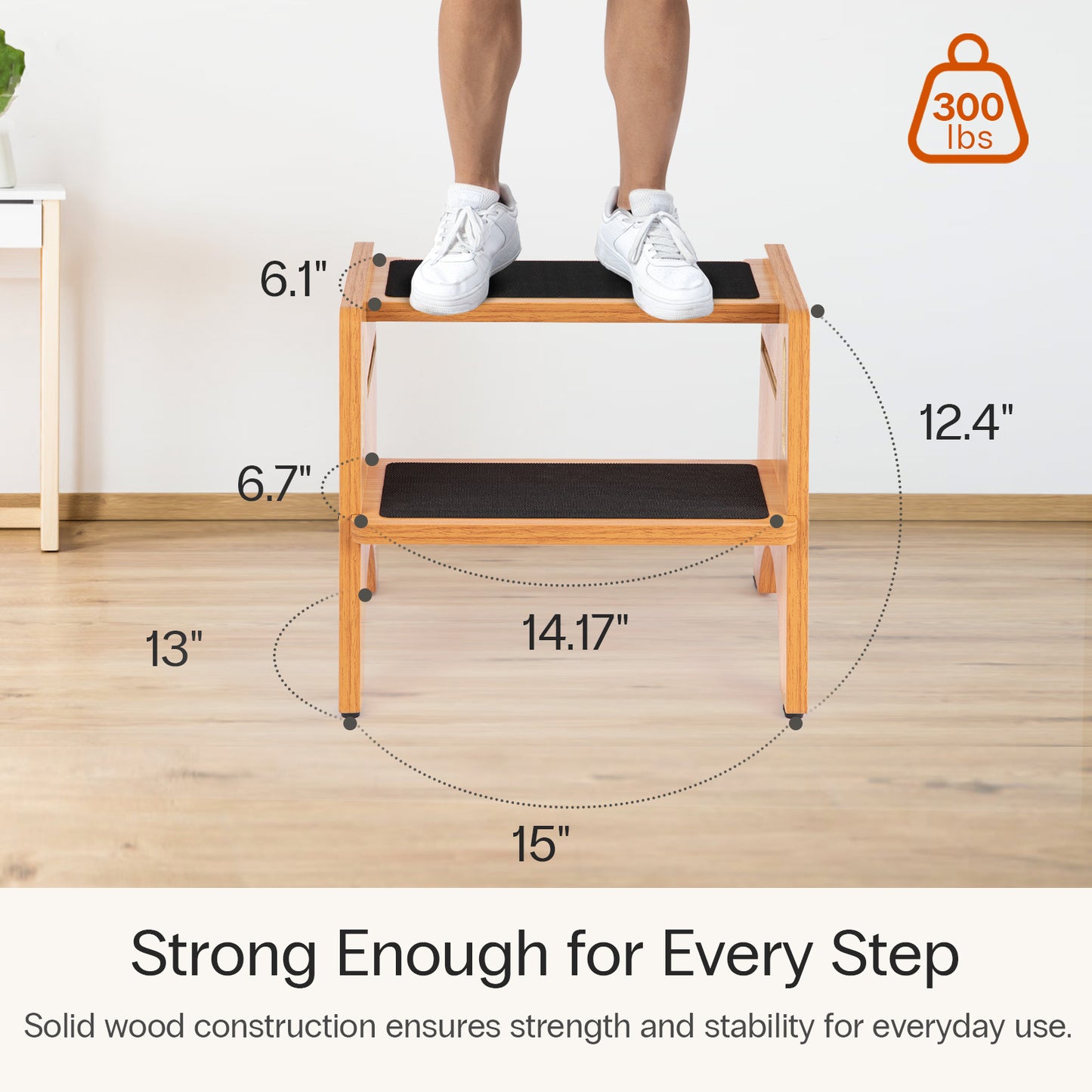 Adjustable Wooden 2 Step Stool