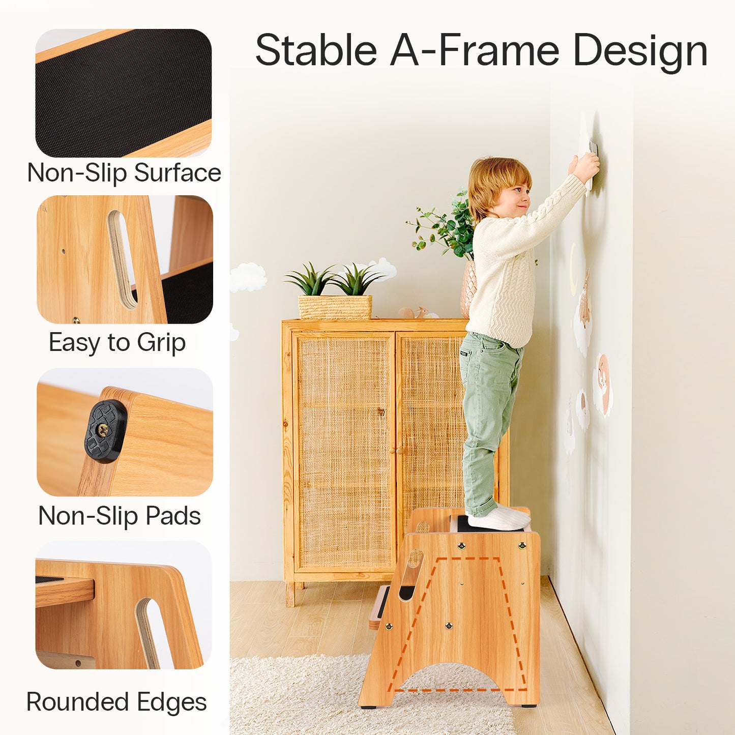 Adjustable Wooden 2 Step Stool