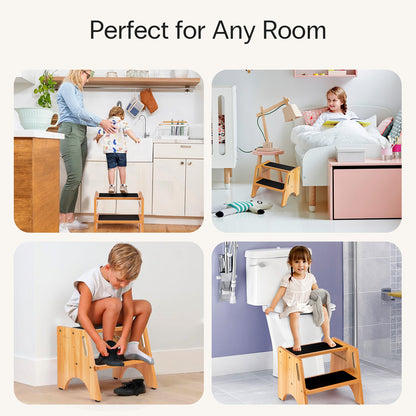 Adjustable Wooden 2 Step Stool