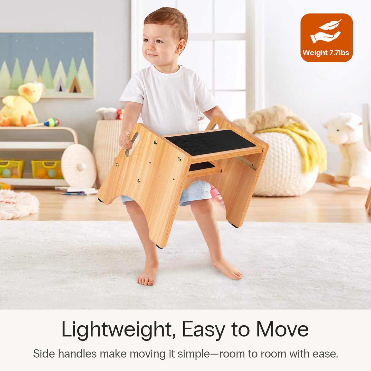 Adjustable Wooden 2 Step Stool