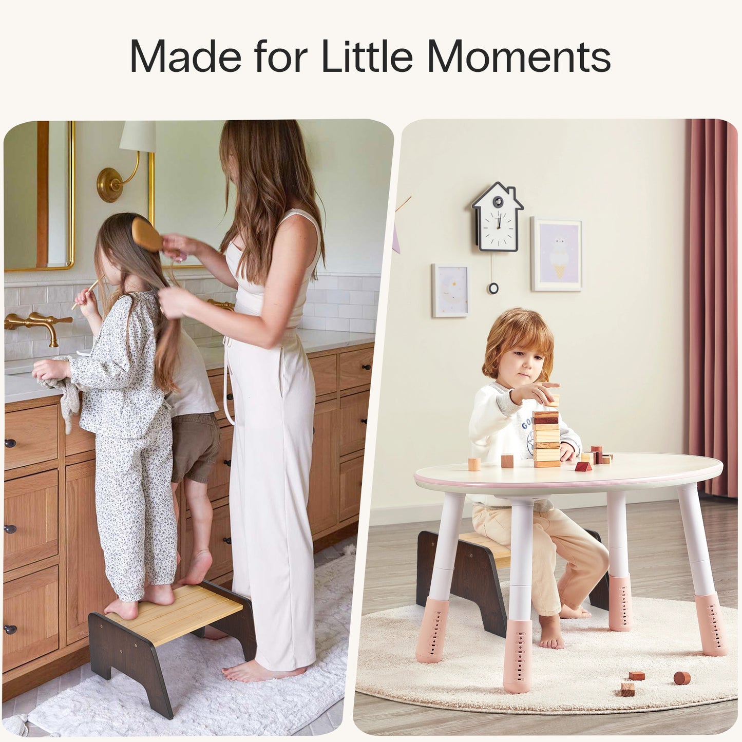 Dual-Color Bamboo Stool