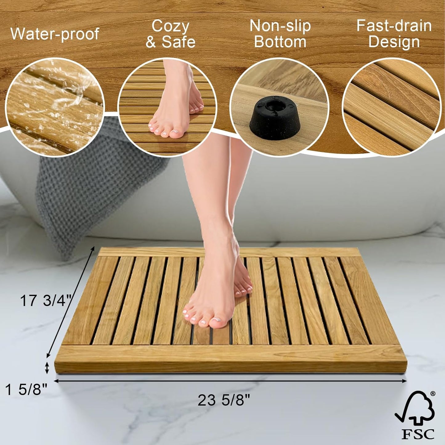 Teak Shower Mat