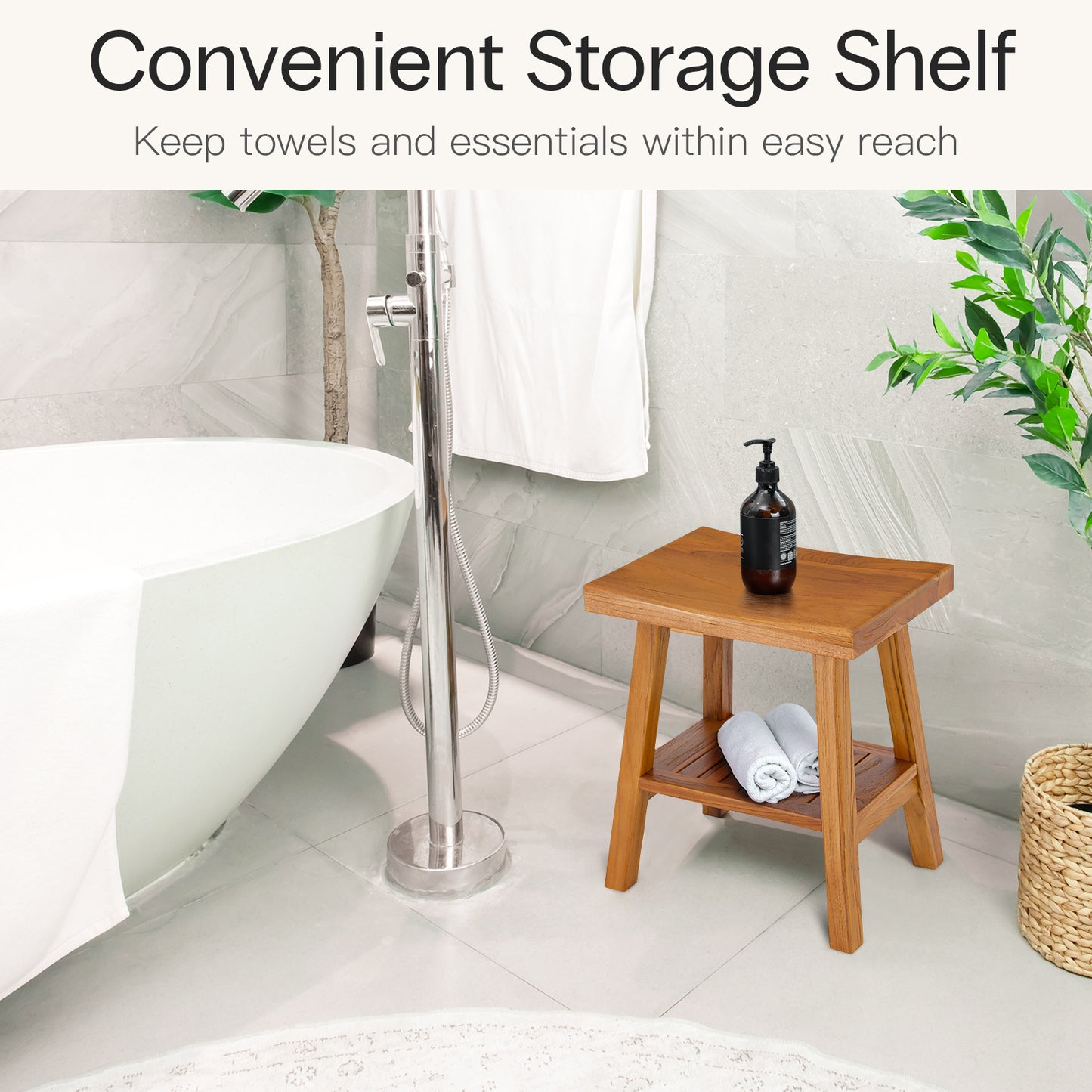 Teak Shower Stool with Storage